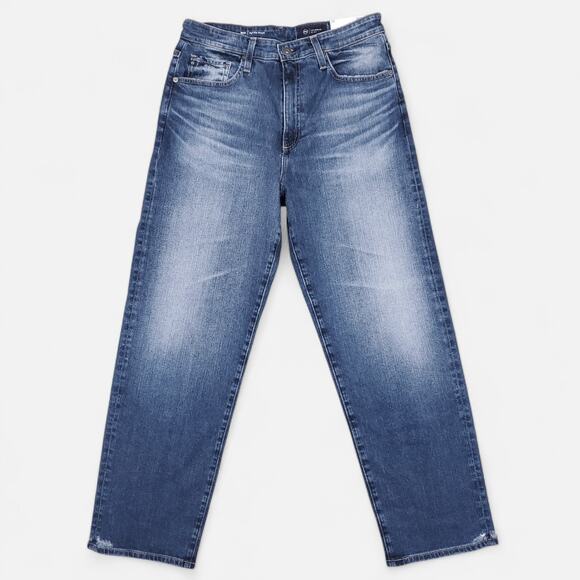 AG Jeans Denim - NWT AG Rian High Rise Straight Jean Womens 29 Blue Med Wash Distressed Designer